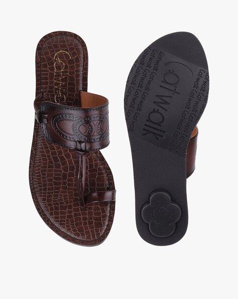 Buy CATWALK Leather Beaded T-bar Brown Sandals Online