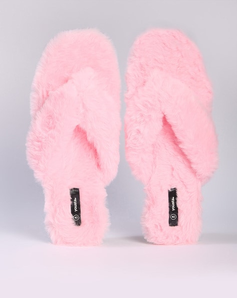 Womens fluffy 2025 slippers with strap