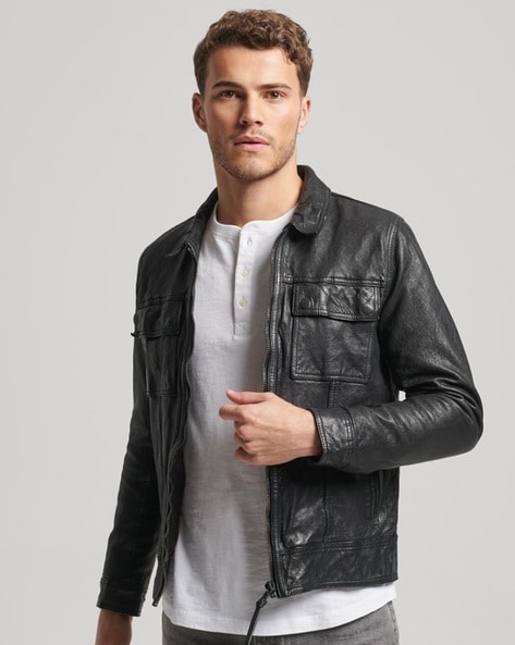 Ajio leather jackets on sale mens