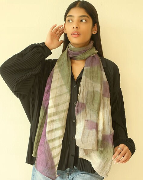 Women Striped Scarf with Stitched Hem Price in India