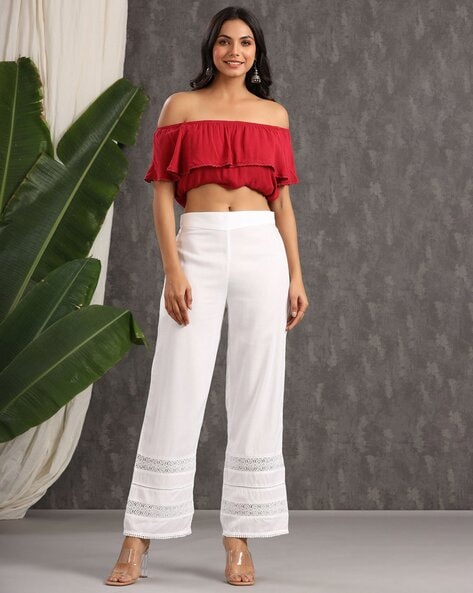 Women Lace Pants with Elasticated Waist Price in India