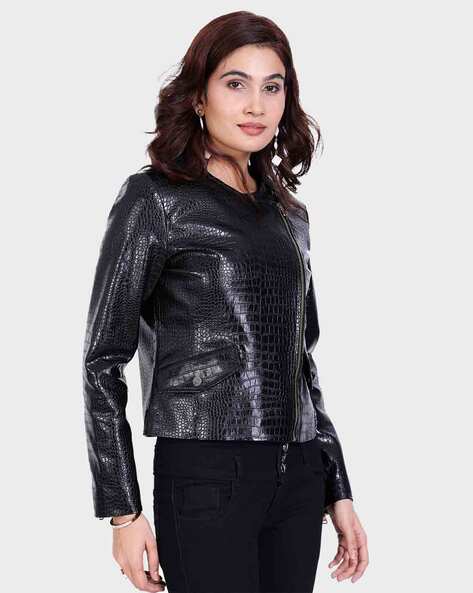 50% Off On Womens Black Leather Biker Style Jacket