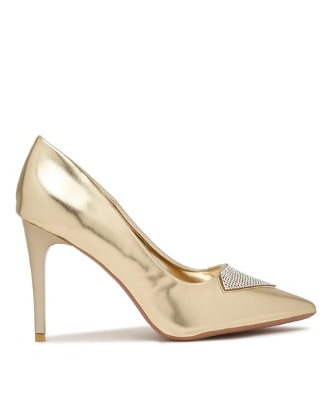 Glamourous Gold Pointed Heels - Special Occasion | Red Dress