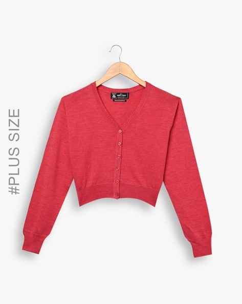 Ajio Plus Size V Neck Cardigan Ajio Navy And White Spotted Tops