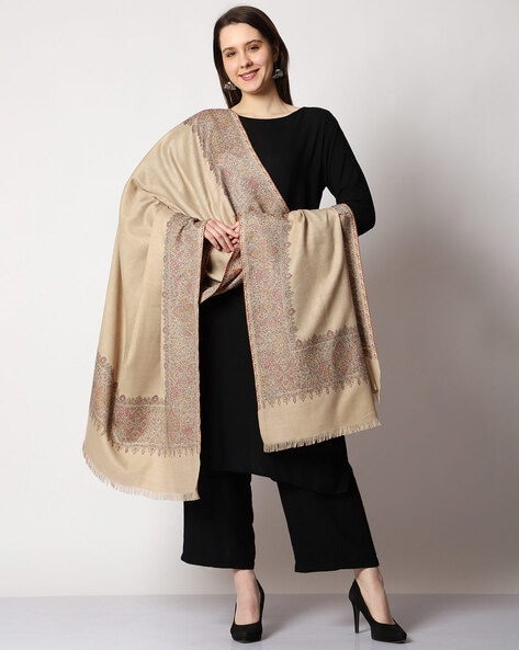 Women Embroidered Shawl with Fringed Hem Price in India