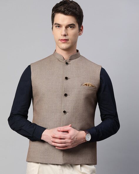 Knitted Slim Fit Nehru Jacket