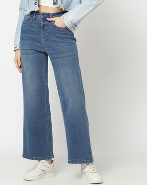 Stone Blue Korean Stretchable Wide Leg Jeans – Offduty India