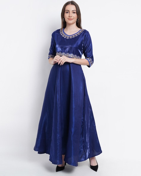 A Line V Neck Navy Blue Lace Long Prom Dress with Sequins, Navy Blue L –  abcprom