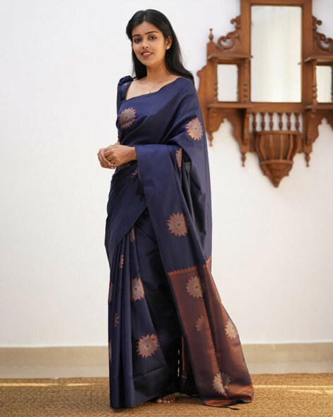 Elegant Navy Blue Soft Silk Saree: Perfect for Weddings and Parties | Soft  silk sarees, Blue saree blouse, Silk sarees