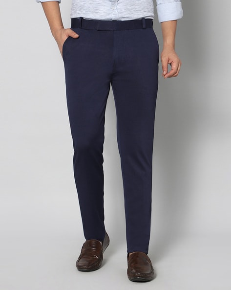 Dark Blue Striped Fabric Trousers – MenStyleWith