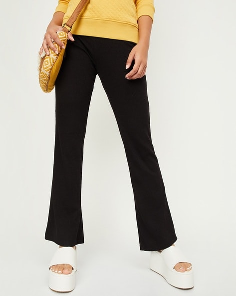 & OTHER STORIES Tight Ribbed Flared Trousers in Black | Endource
