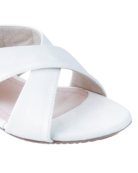 Satin Block Heels Slide Wedding Sandals with Perla Applique