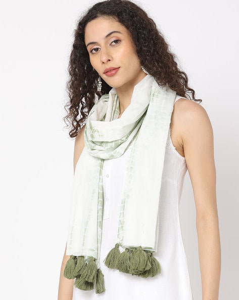 Shibori Printed Stole with Tassel Detail Price in India