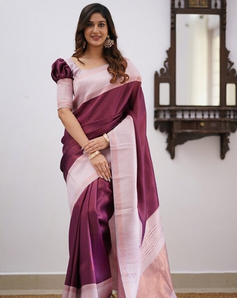 Buy Magenta Sarees for Women by Indie Picks Online