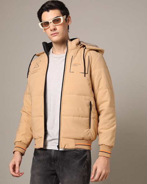 mens tan hooded jacket