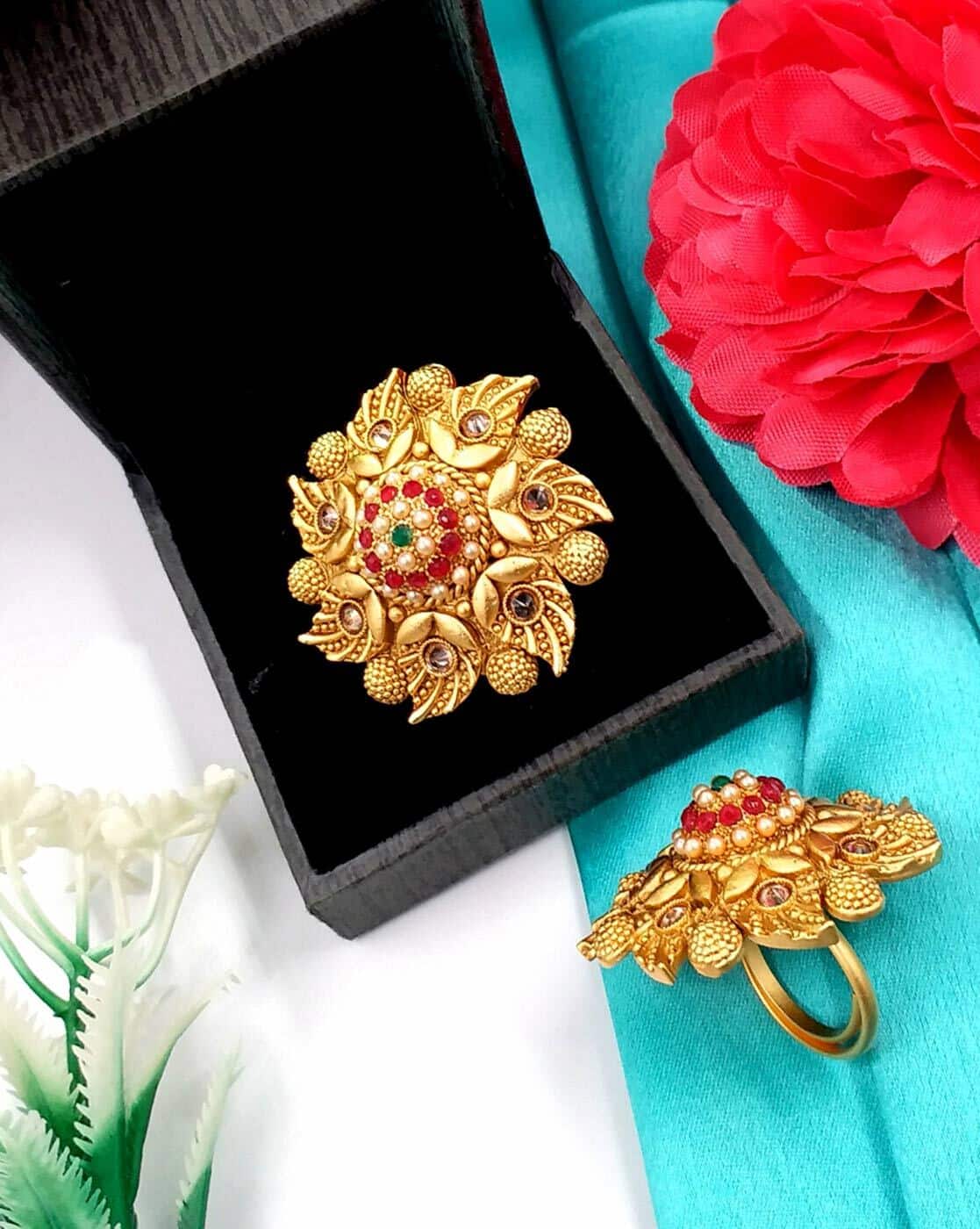 Umbrella Gold Ring With Price Gold-Plated Stone-Studded Ring