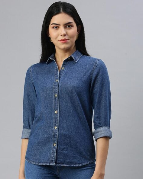 CEFALU Blue Denim Women's Shirt Style Top ( Pack of 1 ) - Buy CEFALU Blue Denim  Women's Shirt Style Top ( Pack of 1 ) Online at Best Prices in India on  Snapdeal
