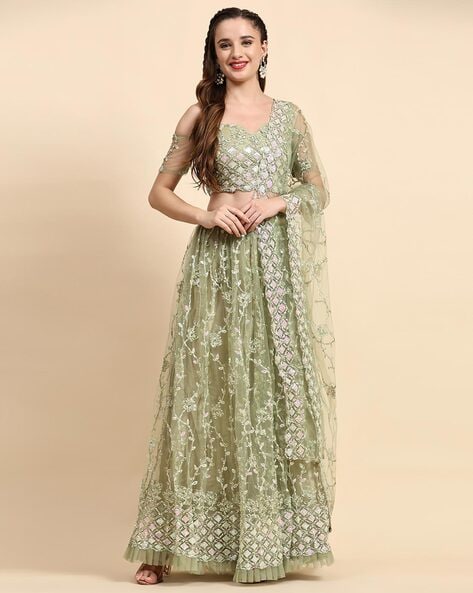 Green Multi Handcrafted Bridal Velvet Lehenga Set SRSA325903 –  ShreeFashionWear