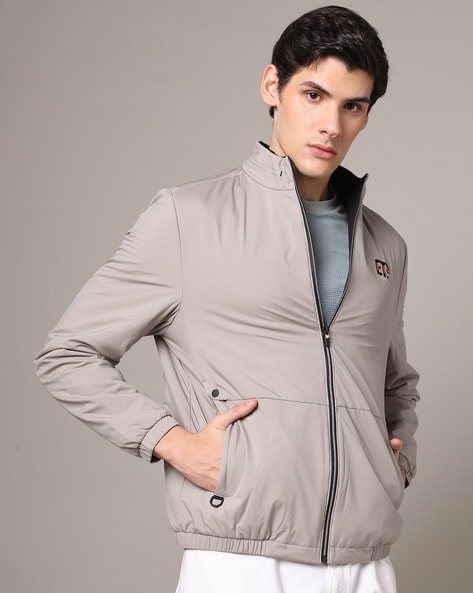 Buy Grey/Navy High Neck Reversible Jacket for Men | Status Quo