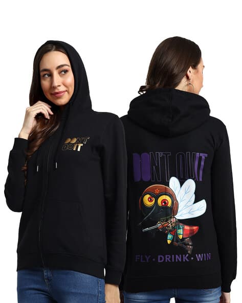 Graphic Print Zip-Front Hoodie