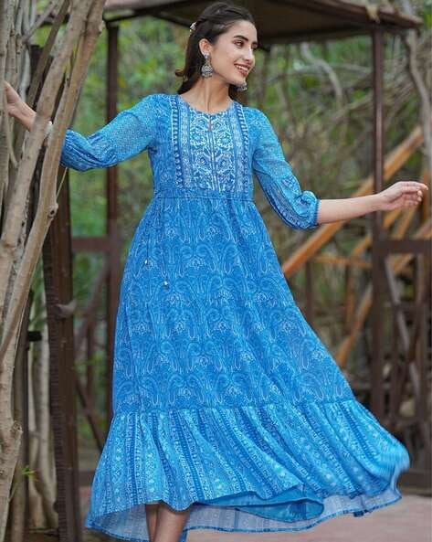 Blue Women Long Designer Dresses, Size: Free at Rs 1200/piece in Surat |  ID: 23939842397