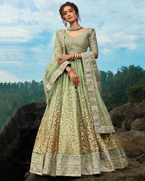 Buy Light Green Dolla Silk Bandhani Print Lehenga Choli Online At Zeel  Clothing