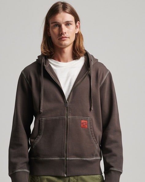 Contrast Stitch Relaxed Fit Zip-Front Hoodie