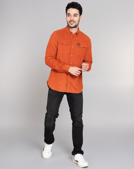 VOXATI Orange Regular Fit Shirt Collar Denim Jacket