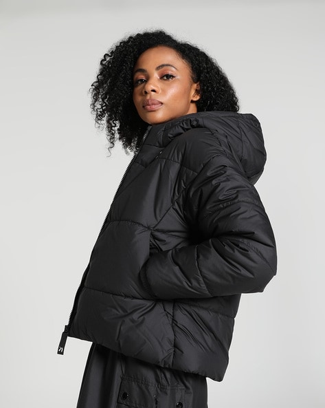 Hooded Puffer Jacket - Black - Ladies