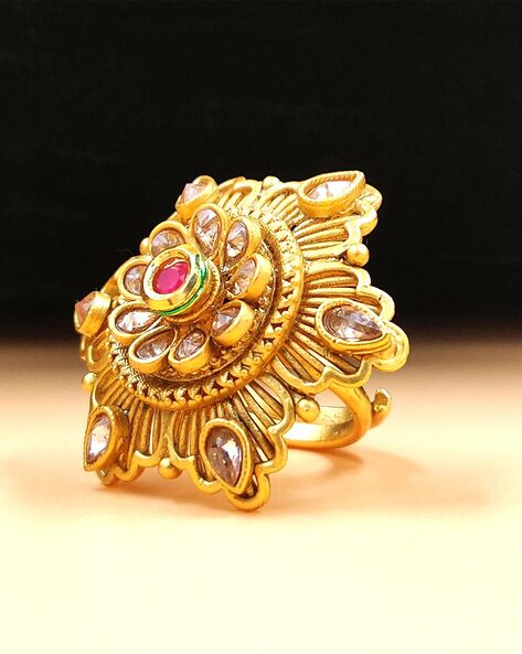 Buy quality 916 Gold Antique Jadtar Met Finishing Ring in Ahmedabad
