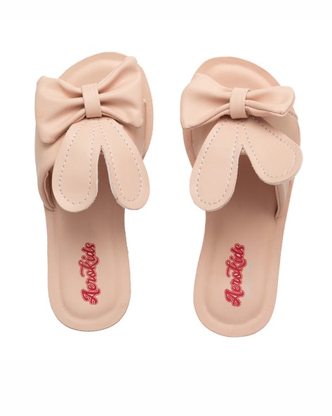 Open Toe Slip On Flip Flops with Bow Accent