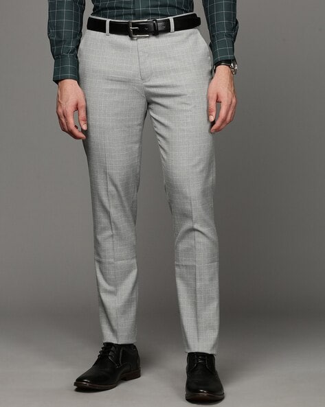 Buy Men Grey Check Carrot Fit Formal Trousers Online - 716739 | Peter  England