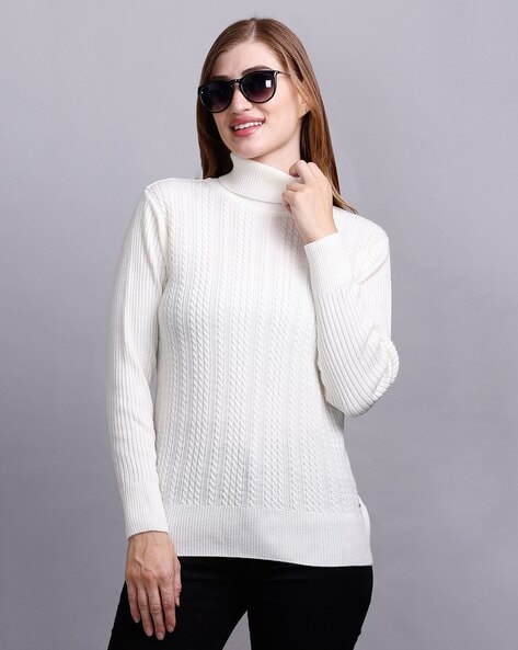 White ribbed turtleneck sweater on sale women's