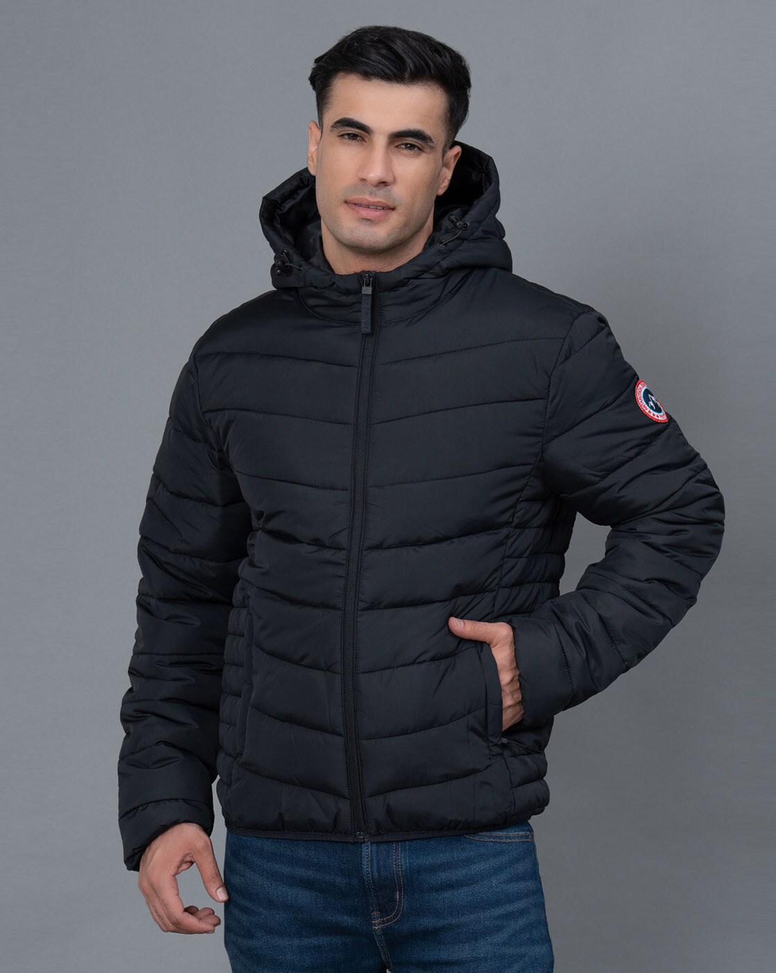 Buy Red Tape Steel Grey Solid Polyester Men's Padded Jacket online