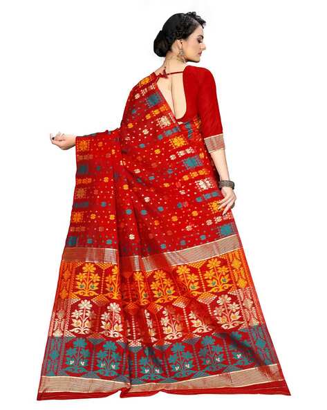 Floral Woven Saree with Contrast Border