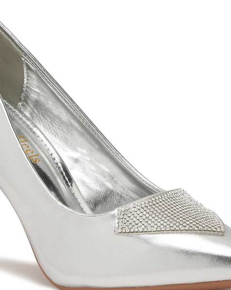 Cheap Women Genuine Leather Sandals Slingbacks Mid Heels Pointed Toe  Crystal Buckle Concise Party Summer Shoes Silver | Joom