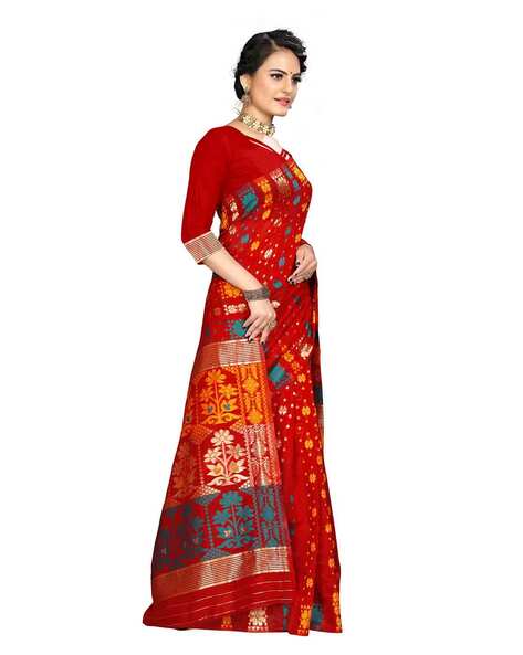 Floral Woven Saree with Contrast Border
