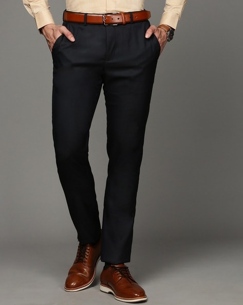 Buy Men's Solid Belted Formal Pants with Pockets Online | Centrepoint KSA