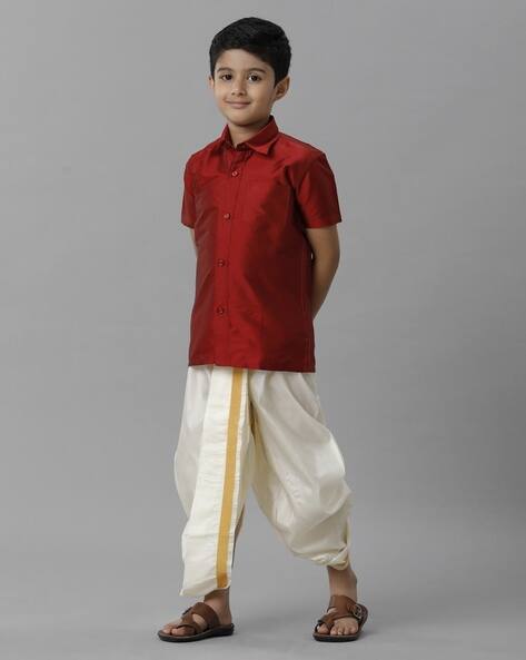 Panchakacham Boys Dhoti Buy Red Kurta Sets For Boys By Ramraj