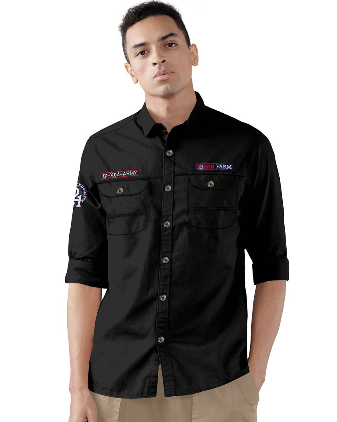 【 FreshService 】 5 POCKET SS SHIRT / BK Buy FABFARM Men Regular Fit Shirt with Fl Online | Ajio.com