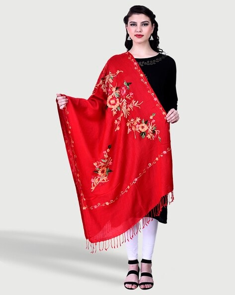 Women Embroidered Stole with Tassels Price in India