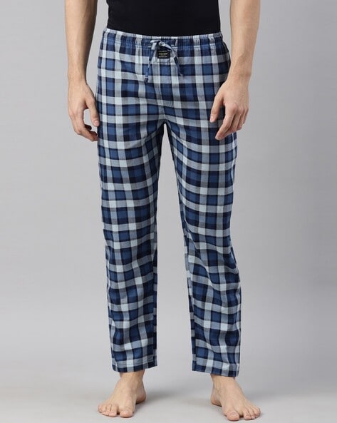 Men Checked Pyjamas with Elasticated Drawstring Waist