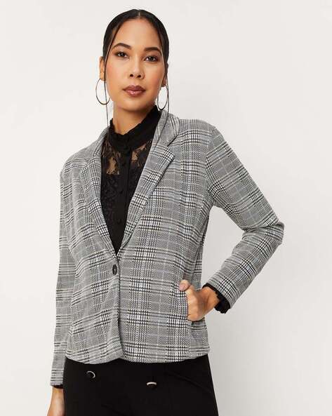 Women Checked Single Breasted Blazer