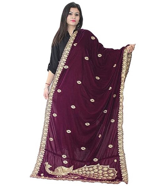 Womens Peacock Embroidered Dupatta Price in India