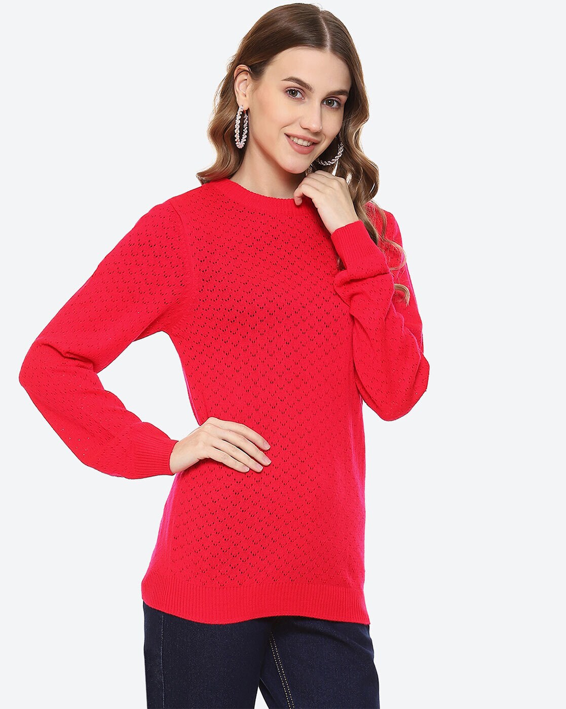 Women Pointelle-Knit Crew-Neck Pullover