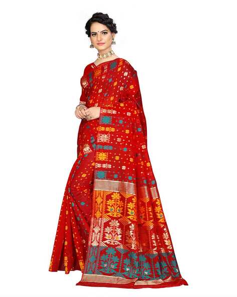 Floral Woven Saree with Contrast Border