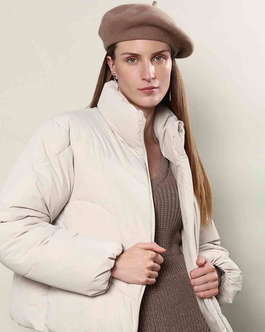 Women Zip-Front Puffer Jacket with Slip Pockets