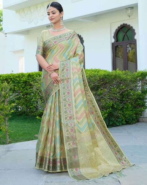 Classic Wear Half Sleeves Pista Green Saree