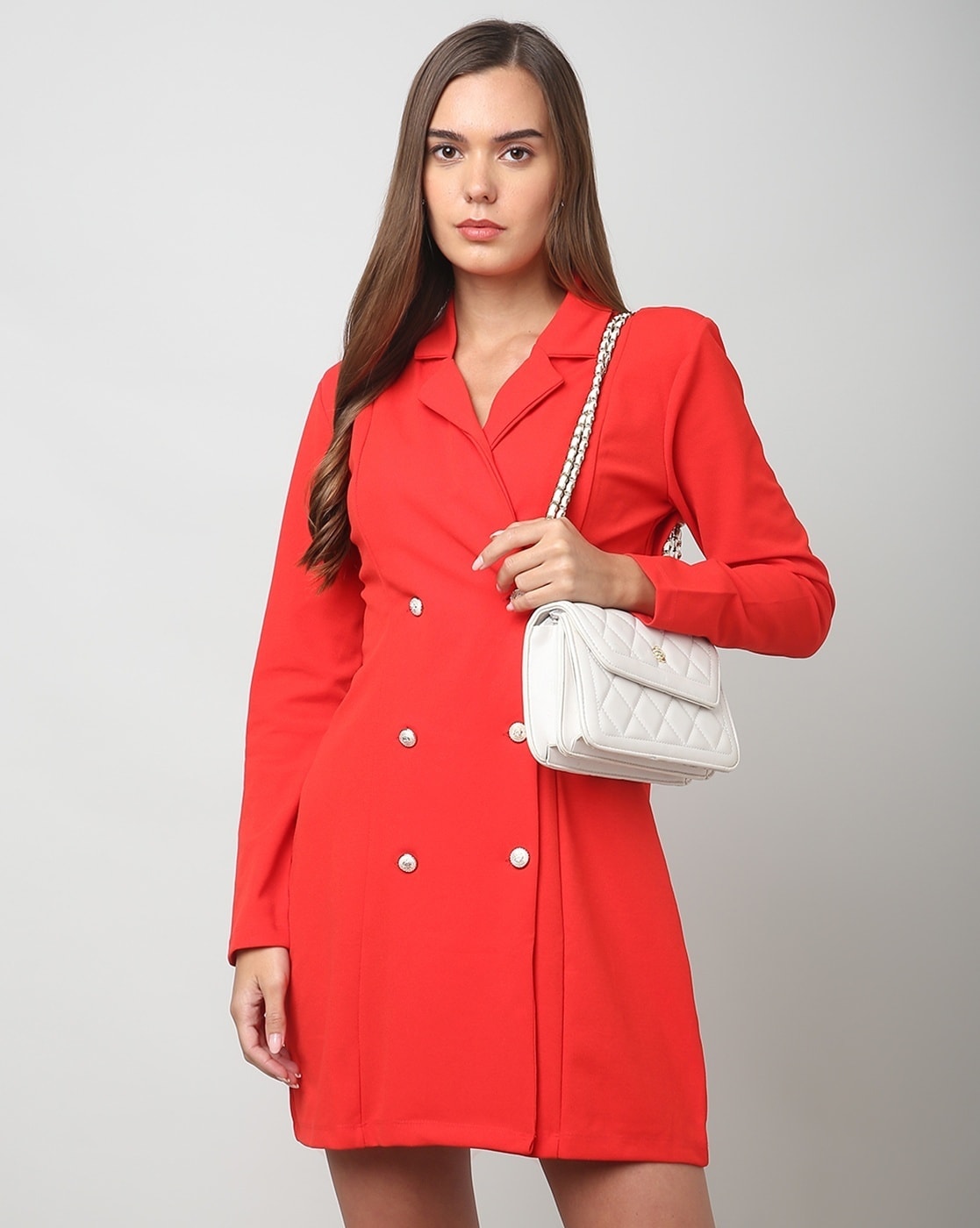 Buy Coral Suede Lapel Collar Sleeveless Blazer Dress For Women by  B'Infinite Online at Aza Fashions.
