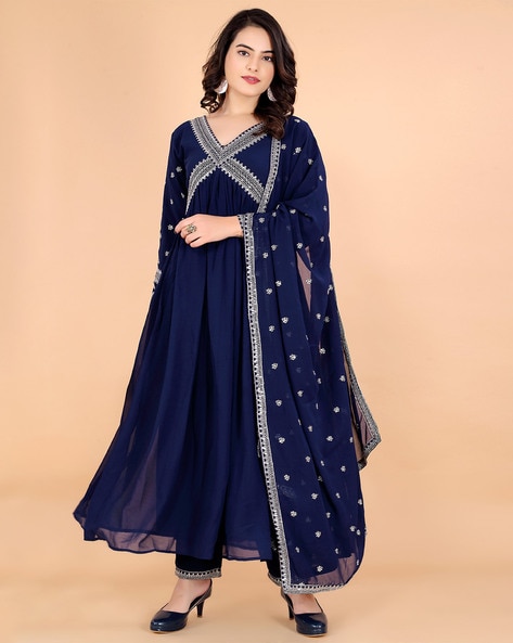 Blue Kurta Suit Sets for Women by Rozland Online | Ajio.com